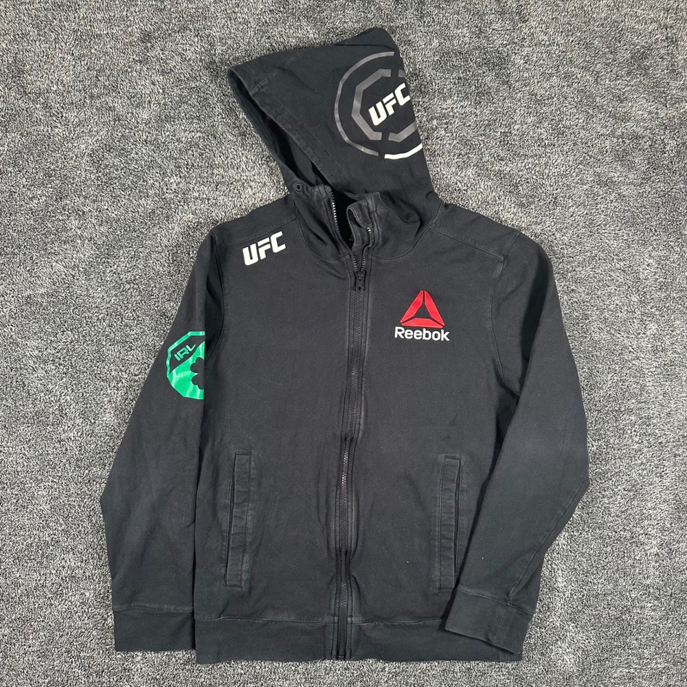 UFC Reebok Conor McGregor Hoodie Mens S Black Full Zip MMA Sport Graphic Jacket